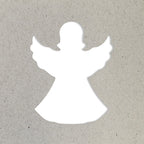 L'Artoz Papier AG Stanzer S Engel crée une silhouette d'ange blanc aux bras tendus et à la robe fluide sur un fond texturé gris clair - idéal pour les projets Basteln et le bricolage créatif.