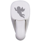 L'Artoz Papier AG Stanzer M Engel est un emporte-pièce blanc avec une silhouette d'ange volant argenté - idéal pour les Basteln ou la décoration des Karten.