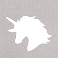 L'Artoz Papier AG Stanzer M Einhorn représente une tête d'Einhorn blanche avec corne et crinière sur un fond gris texturé - idéal pour les Basteln ou comme motif de Stanzer.