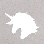 L'Artoz Papier AG Stanzer M Einhorn représente une tête d'Einhorn blanche avec corne et crinière sur un fond gris texturé - idéal pour les Basteln ou comme motif de Stanzer.