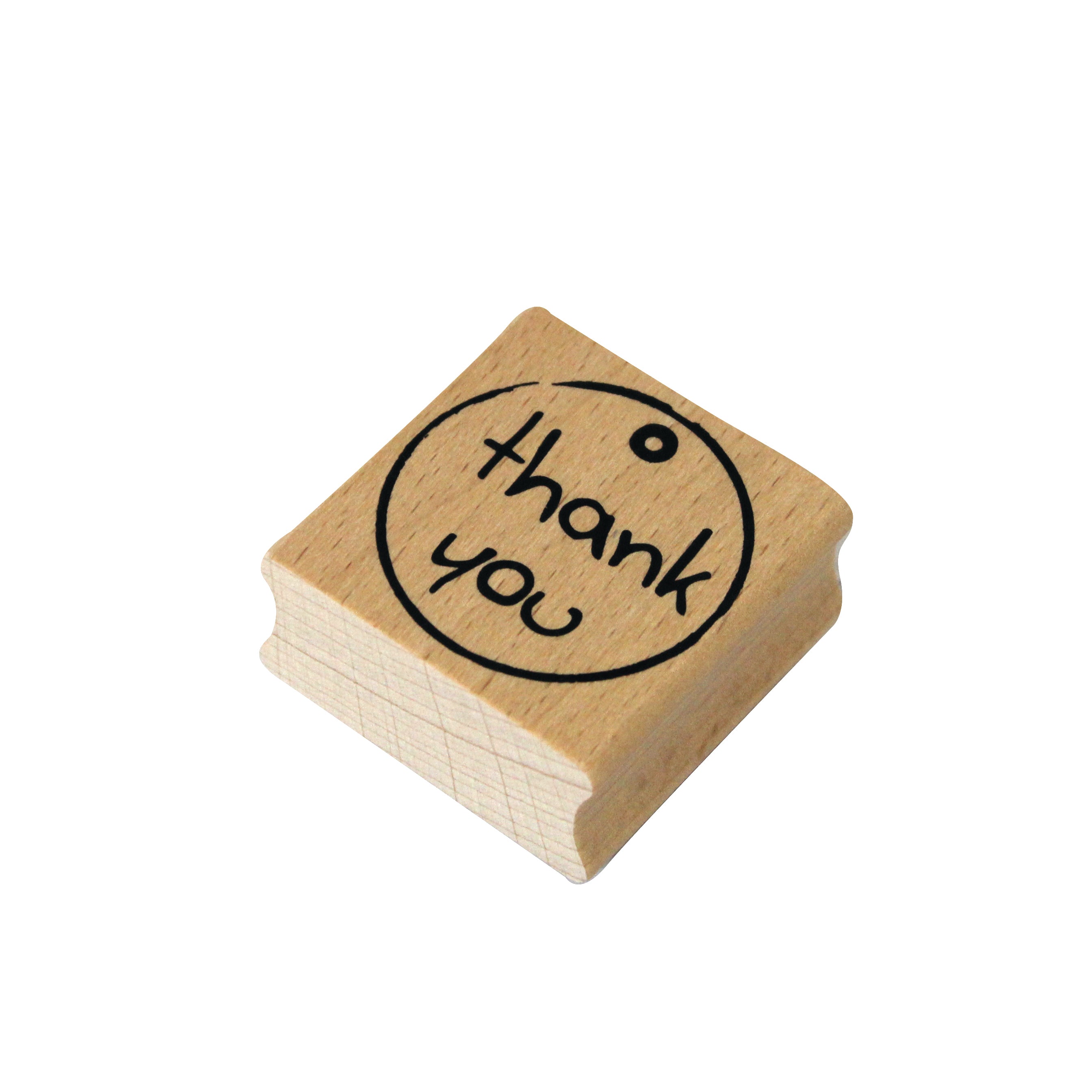 Le Stempel Thank you d'Artoz Papier AG est un tampon en bois de forme carrée arrondie avec le mot "thank you" en minuscules à l'intérieur d'une simple bordure circulaire - idéal pour les Bastelarbeiten et les projets créatifs.