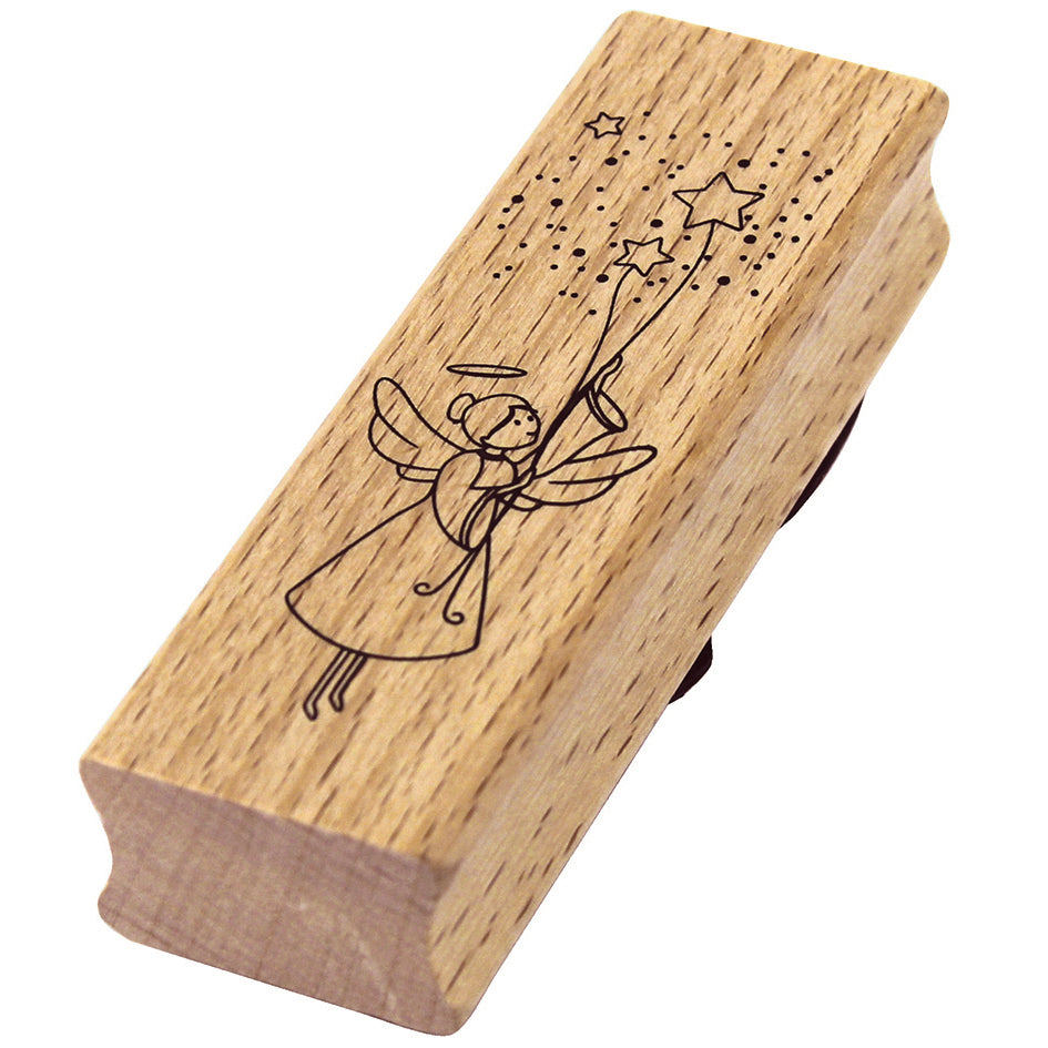 Le Stempel Engel d'Artoz Papier AG représente un ange gravé avec une baguette et des étoiles - idéal pour le Stempel Bastelarbeiten et les projets créatifs.