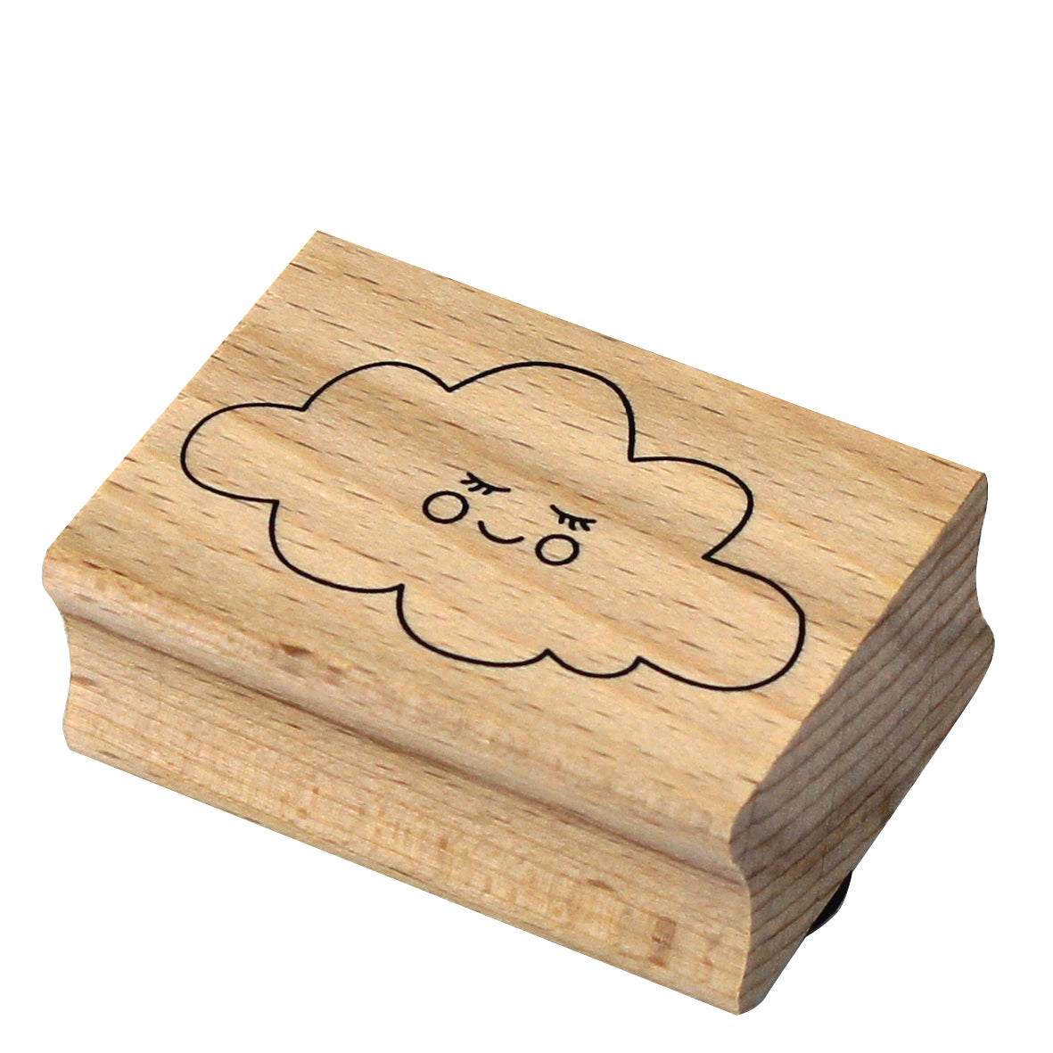 Le tampon Artoz Papier AG Stempel Wolke est un tampon rectangulaire avec un motif simple de nuage souriant avec des yeux fermés et des cils - idéal pour Bastelarbeiten.