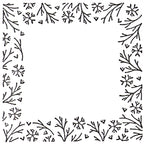 L'Artoz Papier AG Stempel Bordüre Eckig présente une bordure carrée noire et blanche dessinée à la main avec des branches, des feuilles et des cœurs, idéale pour les Bastelarbeiten ou les Einladungskarten. Le centre est laissé vierge pour vos propres créations.