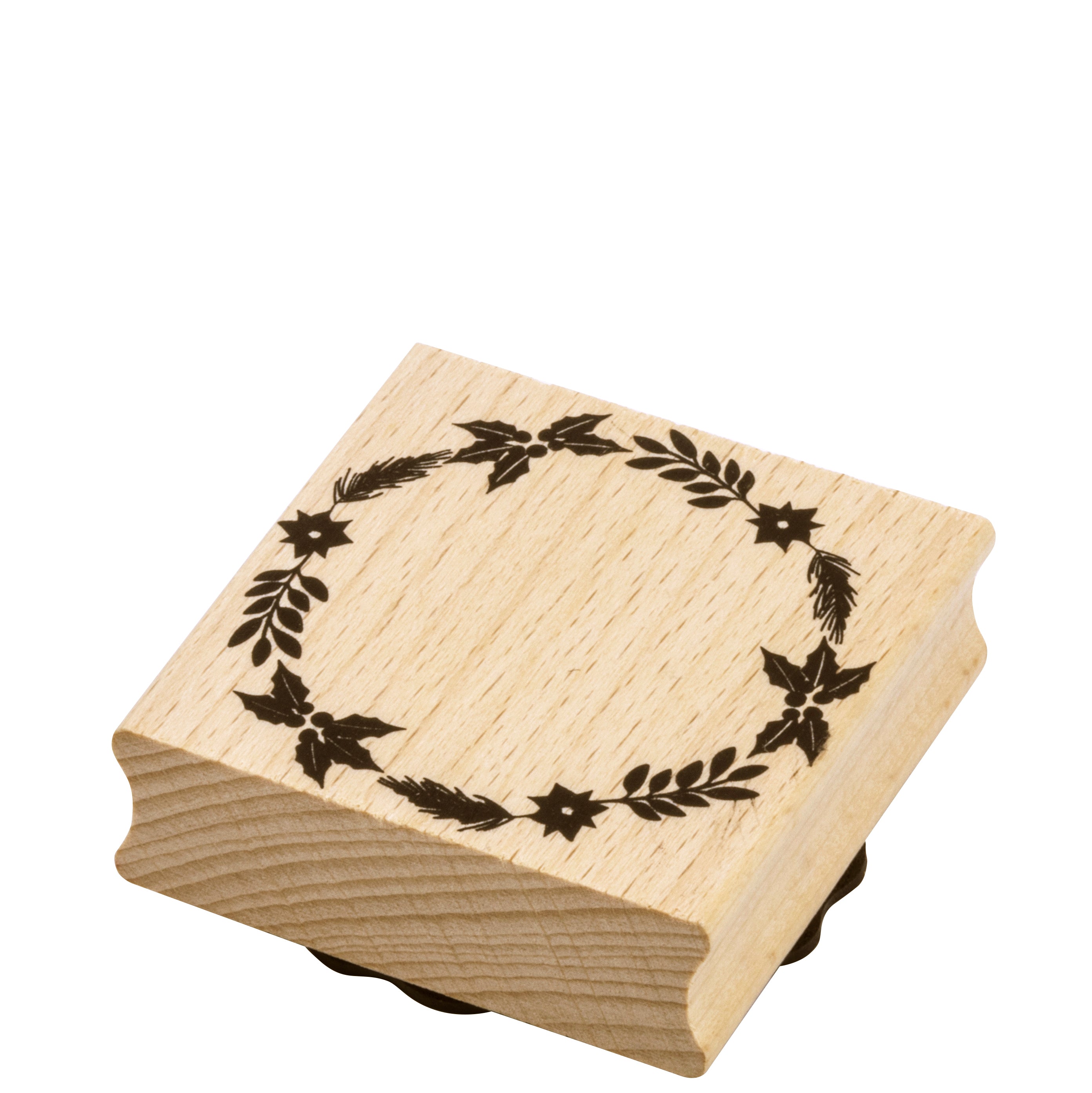 Le Stempel Kranz d'Artoz Papier AG est un tampon en bois avec une couronne circulaire noire de feuilles et de fleurs - idéal pour le Bastelarbeiten et les projets créatifs.