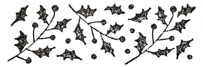 Illustration d'une branche de houx en noir et blanc, idéale pour les travaux manuels ou les cartes festives avec l'Artoz Papier AG Stempel Stechpalme.