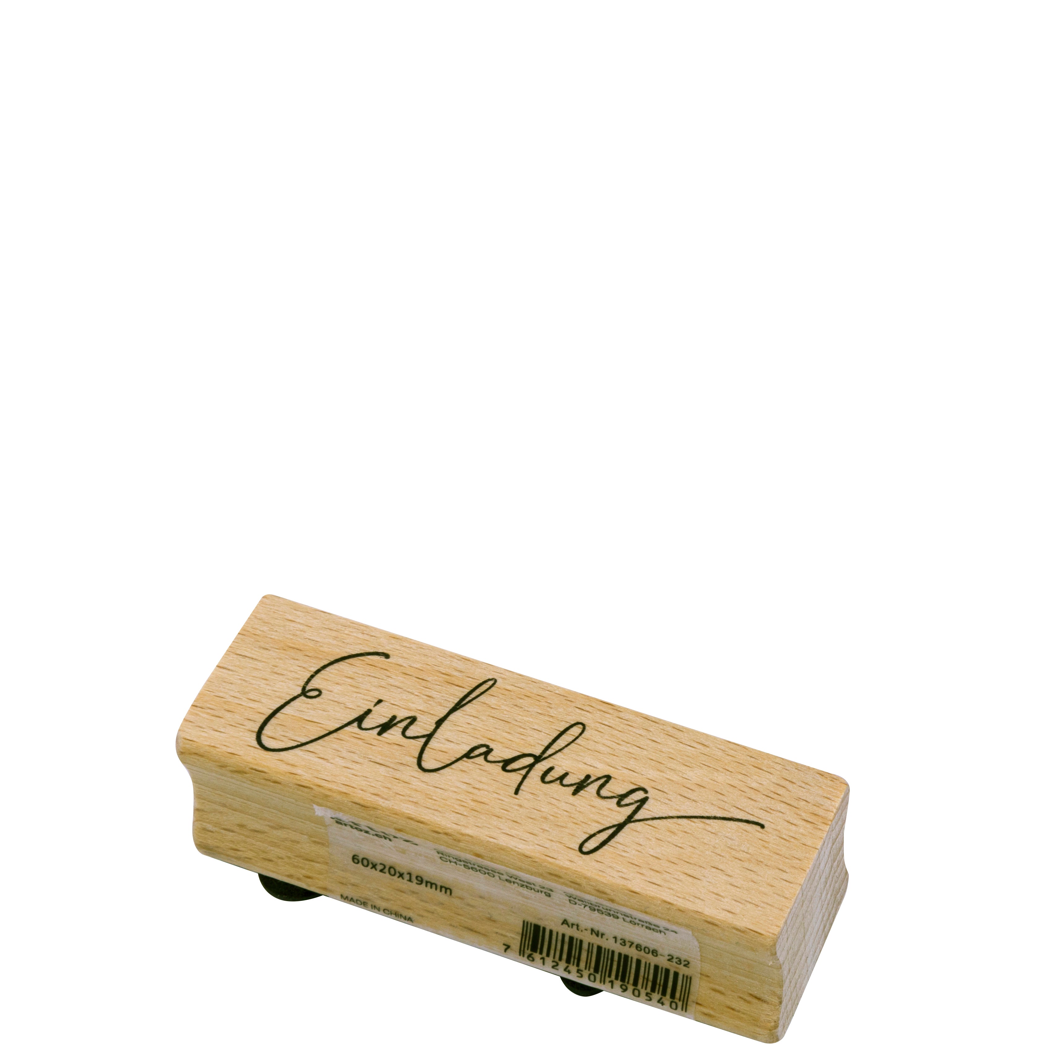 Le sceau Einladung d'Artoz Papier AG indique le mot "Einladung" dans une écriture longue et se prête parfaitement aux travaux de construction ou à la création de cartes personnelles. Le dessin est reproduit sur un fond bleu foncé.