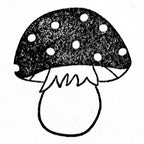 Der Artoz Papier AG Stempel Pilz zeigt einen schlichten schwarz-weißen Pilz mit dunkler Kappe und weißen Punkten - ideal für Bastelarbeiten oder als Motiv auf Einladungskarten.