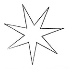 Ein einfacher schwarzer Umriss eines siebenzackigen Sterns auf Weiß, perfekt für Stern Stempel Designs oder Bastelarbeiten mit Ihrem Lieblings Artoz Papier AG Stempel Stern 7zackig.