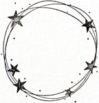 L'Artoz Papier AG Stempel Kreis mit Sternen présente un cadre circulaire composé de cinq étoiles noires reliées par des lignes courbes et de petits points en forme d'étoiles - idéal pour les travaux créatifs de Bastelarbeiten. Le centre du cercle reste vide.