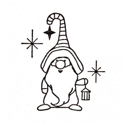 Der Artoz Papier AG Stempel Wichtel zeigt einen schlichten Wichtel mit gestreifter Mütze, buschigem Bart, Laterne und drei Sternen - perfekt für Bastelarbeiten oder zum Basteln von niedlichen Einladungskarten.