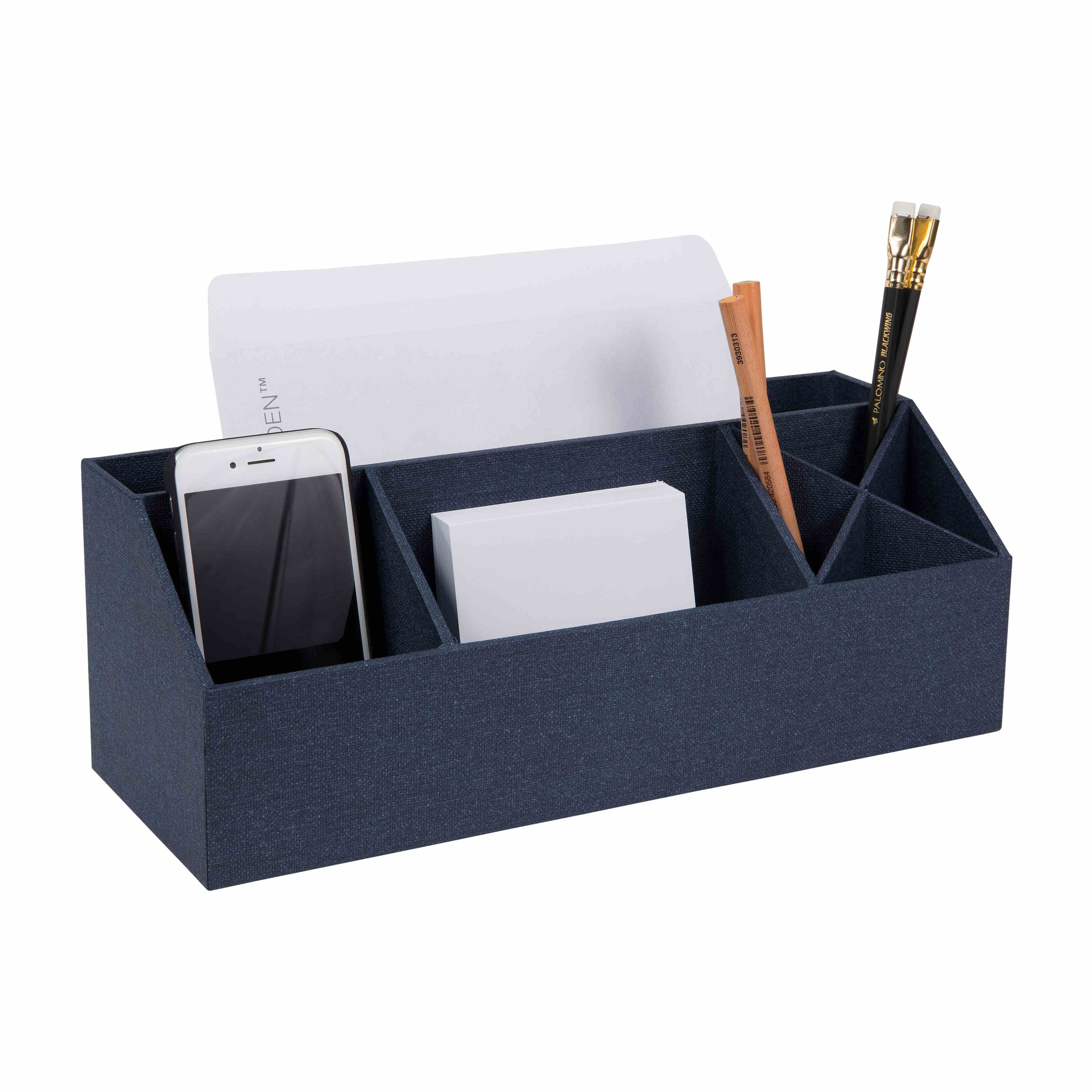 Le 3er Set Tisch Organisator blau d'Artoz Papier AG comprend trois pochettes pour Smartphone, bloc-notes, papier, étoffe et permet d'ordonner le tout à la maison et au bureau.