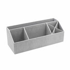 Der Artoz Papier AG Tisch Organisator ist ein hellgrauer Stoff-Tischorganizer in Leinenoptik mit fünf Fächern zum Sortieren von Stiften, Papier und Vorräten - ideal für Home-Office-Einrichtungen und auf weißem Hintergrund abgebildet.