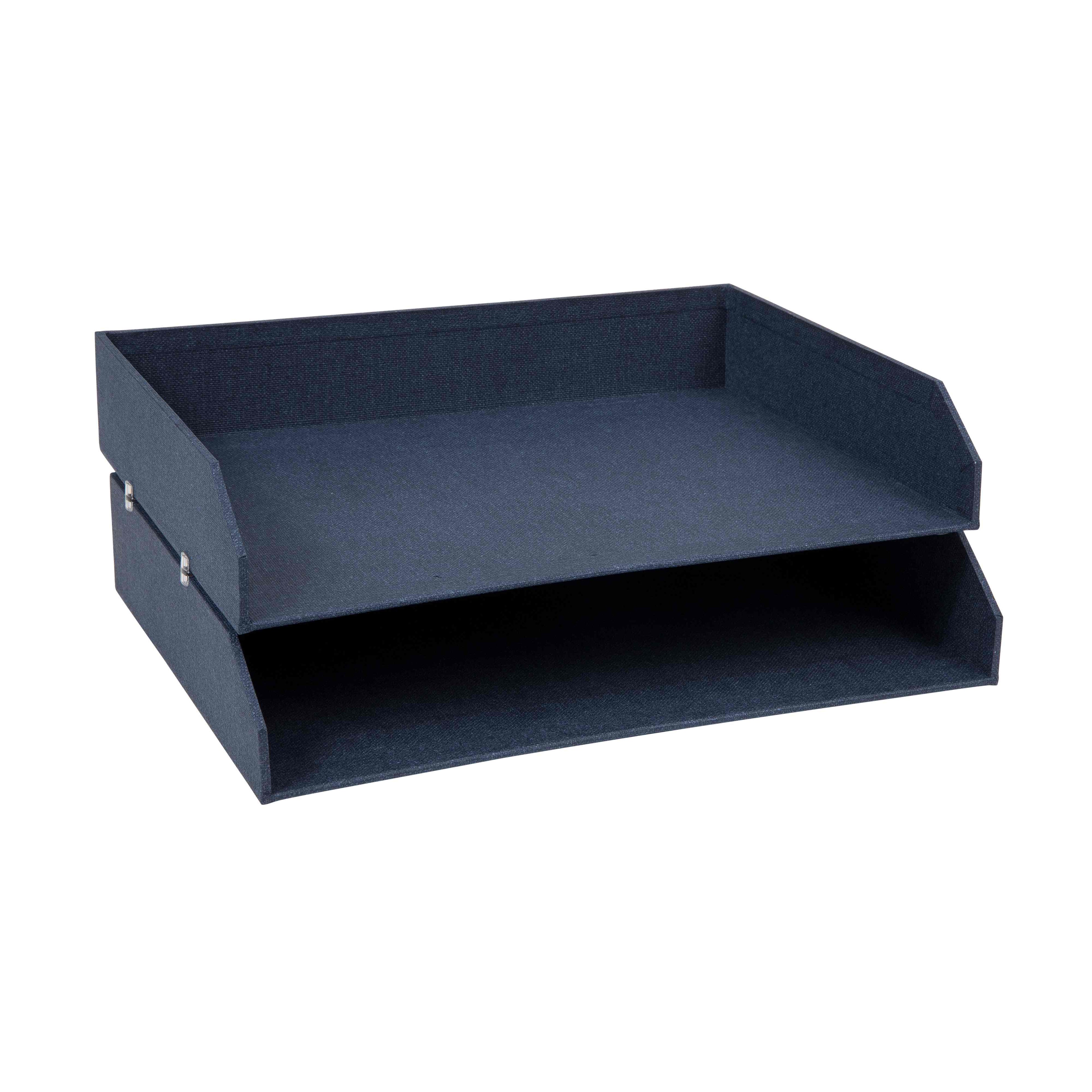 L'Artoz Papier AG Ablagefach doppelt est un organisateur de bureau à deux niveaux en tissu bleu foncé en Leinenoptik élégant avec des plateaux ouverts, idéal pour ranger des papiers ou des documents dans votre bureau à domicile.
