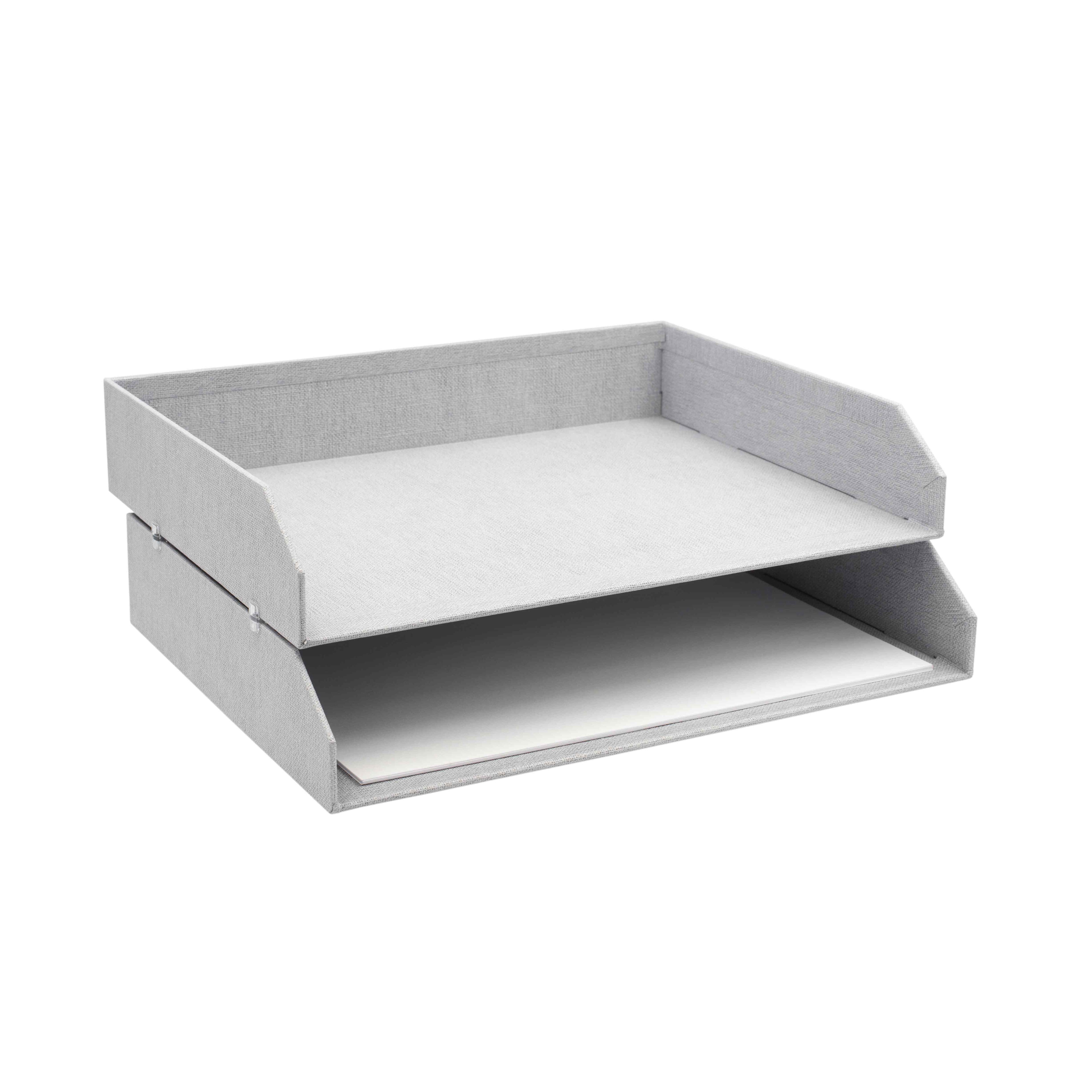 Le Artoz Papier AG Ablagefach doppelt est un organisateur de bureau à deux niveaux en tissu gris en Leinenoptik, idéal pour le tri des documents et parfait pour toute configuration de Home-Office.