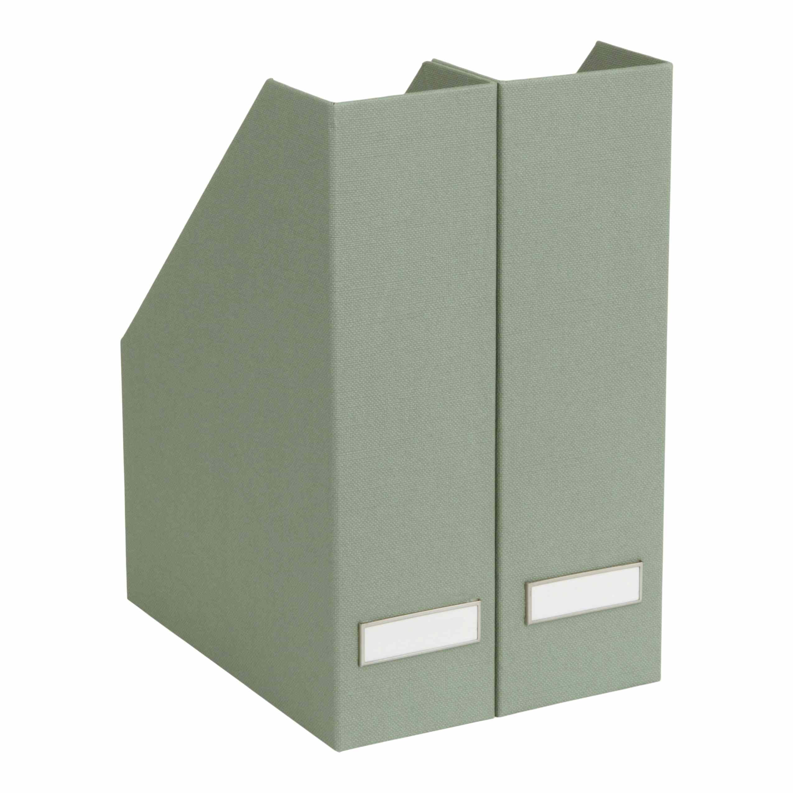 Les Artoz Papier AG 2er Stehsammler en Leinenoptik gris clair avec des fentes pour étiquettes vierges sont présentés côte à côte sur un fond blanc - idéal pour une organisation élégante du bureau à domicile.
