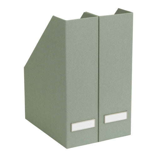 Les Artoz Papier AG 2er Stehsammler en Leinenoptik gris clair avec des fentes pour étiquettes vierges sont présentés côte à côte sur un fond blanc - idéal pour une organisation élégante du bureau à domicile.