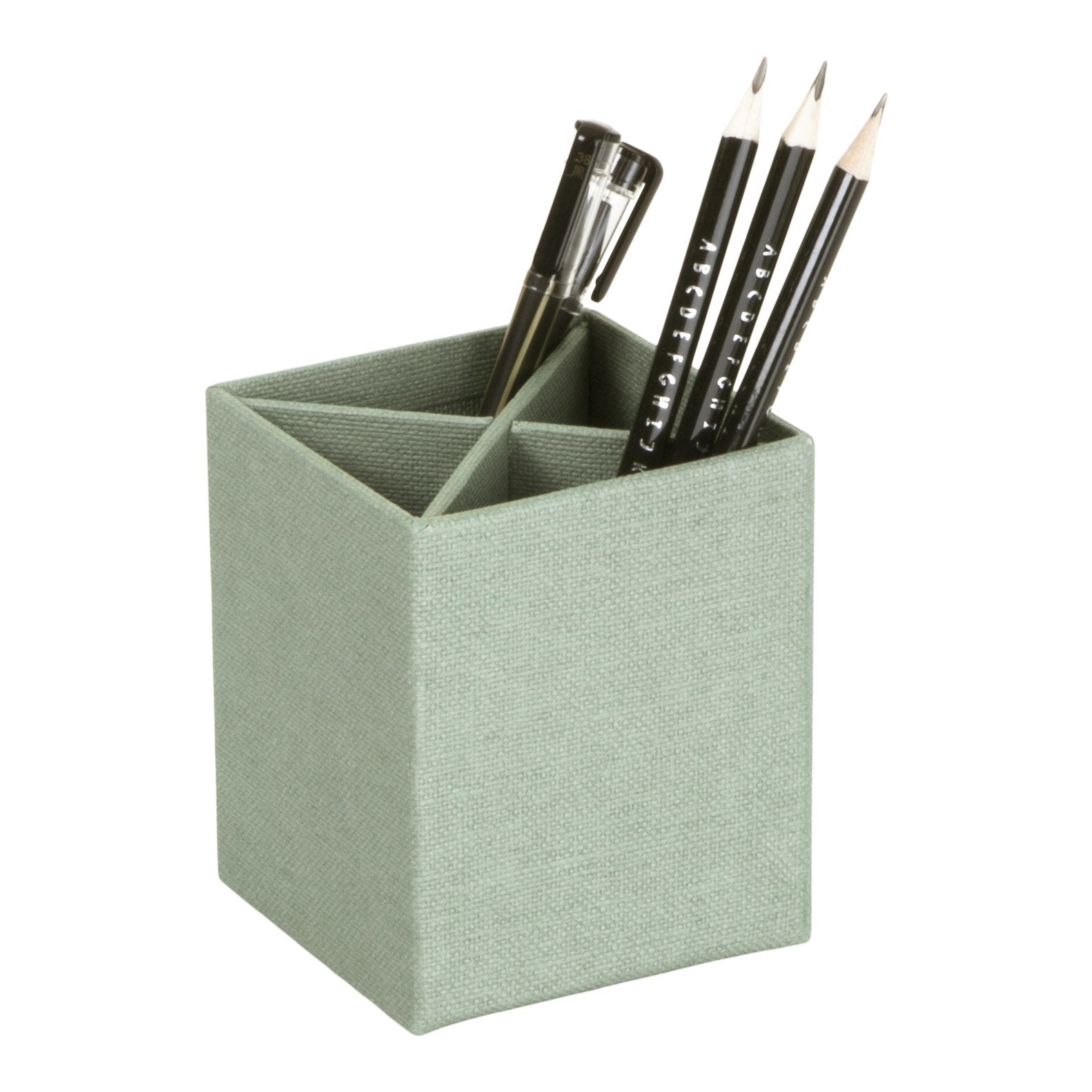 Artoz Papier AG Stiftehalter est un organiseur en tissu vert à quatre compartiments, pouvant contenir deux crayons noirs, un stylo noir et un porte-mine. Il est parfait pour tout bureau à domicile.