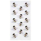 Quinze autocollants Artoz 3D "Biene" d'Artoz Papier AG sont disposés en rangs bien ordonnés sur un fond blanc. Chaque autocollant présente une tête noire, un corps rayé noir et jaune et des ailes blanches dans un charmant design suisse.
