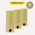 Drei goldene Artoz Papier AG Tischbombe ohne Feuer - "DIY" 3er Set Tischbomben mit schwarzen Knöpfen sind in einer Reihe aufgestellt. Auf einem gelben Etikett steht SPAREN IM SET und auf einer Plakette steht 3x TISCHBOMBE DIY - kinderfreundlich und wiederverwendbar!.