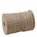 Bobine de 20 mètres de ficelle de jute Kraft Geschenkband d'Artoz Papier AG, corde épaisse et grossière enroulée autour d'extrémités en carton, présentée sur un fond blanc.