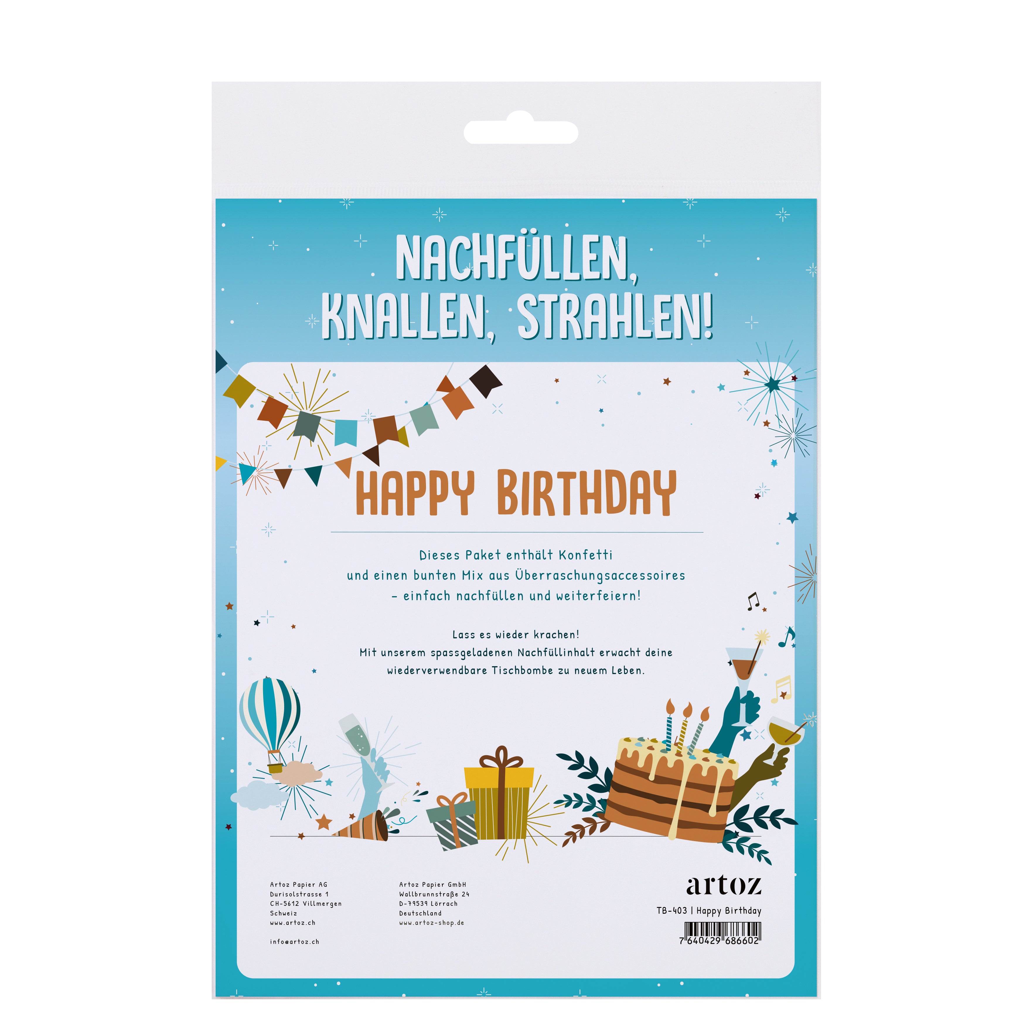 Nachfüllset Tischbombe "Happy Birthday"