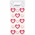 Artoz Papier AG's Artoz 3D Sticker "Herzen" : autocollants en forme de cœur de différentes tailles roses et rouges, avec des pois blancs et des cœurs à l'intérieur. Charmant design suisse.
