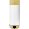 Le A4 Klebefolie zum selber bedrucken d'Artoz Papier AG est un appareil cylindrique dont le dessus et le dessous sont beiges, le corps est blanc comme une feuille imprimable et une petite caméra ou un capteur circulaire noir se trouve sur la partie inférieure de l'avant.