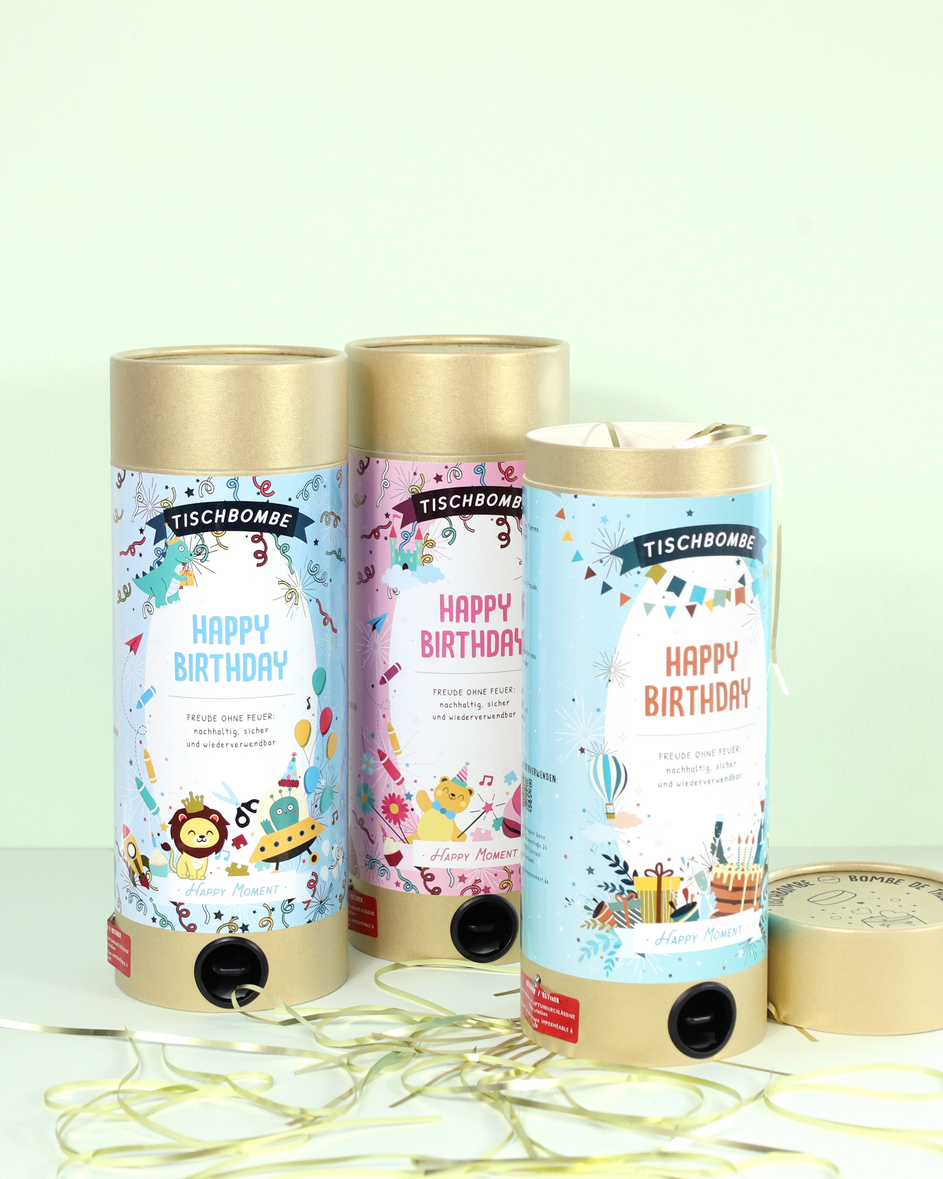 Tischbombe "Happy Birthday" 3er Set gemischt