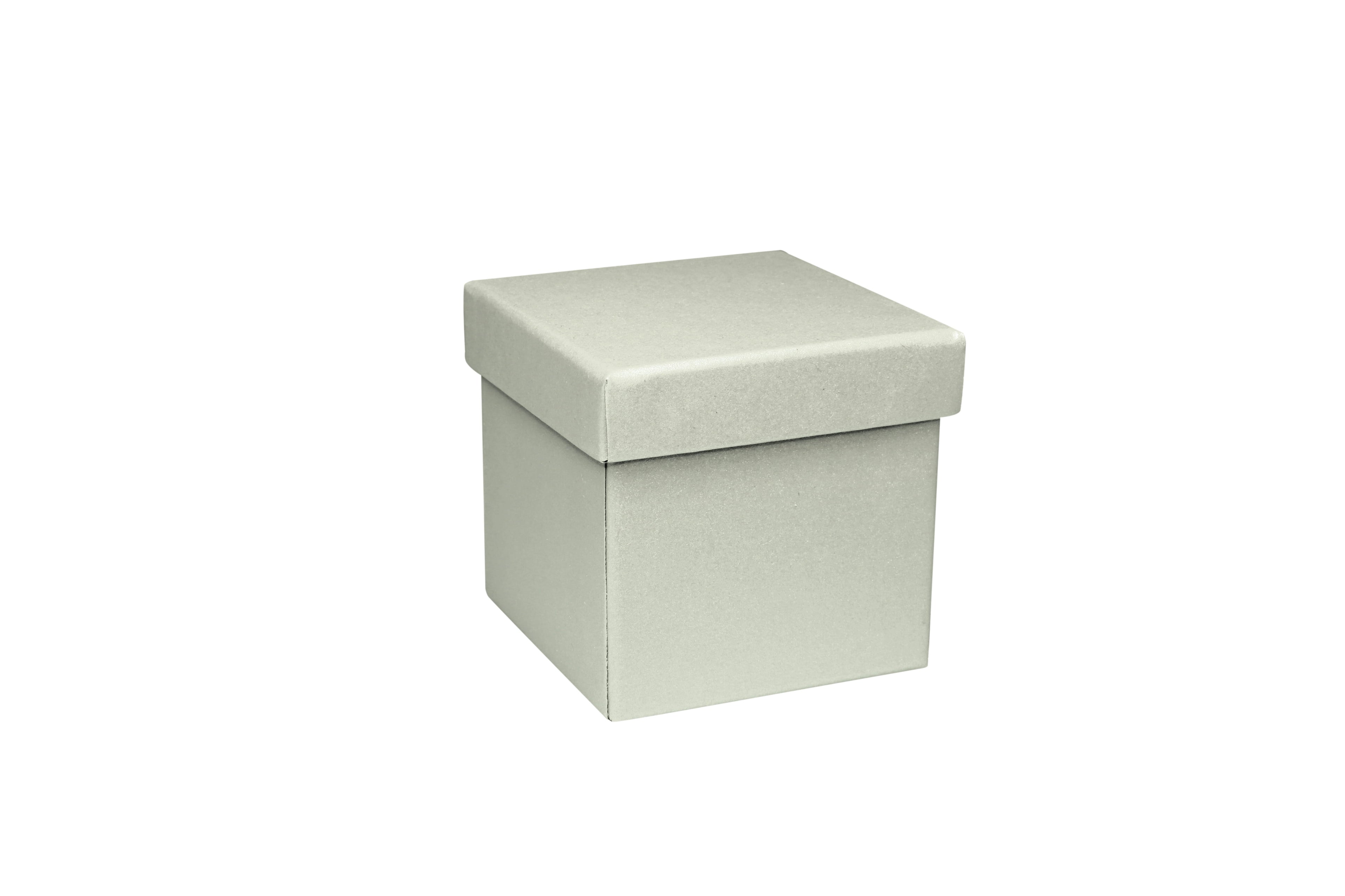 Une boîte-cadeau « Pure » de taille XS, de la marque Artoz Papier AG, de couleur gris clair unie, dotée d'un couvercle ajusté, offrant un emballage raffiné, sur fond blanc.