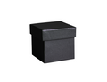 Une boîte carrée noire, sobre et fermée, avec un couvercle, fabriquée par Artoz Papier AG, présentée sur fond blanc — idéale comme boîte-cadeau « Geschenk-Box Pure » taille L, disponible en plusieurs couleurs, pour un emballage cadeau élégant.