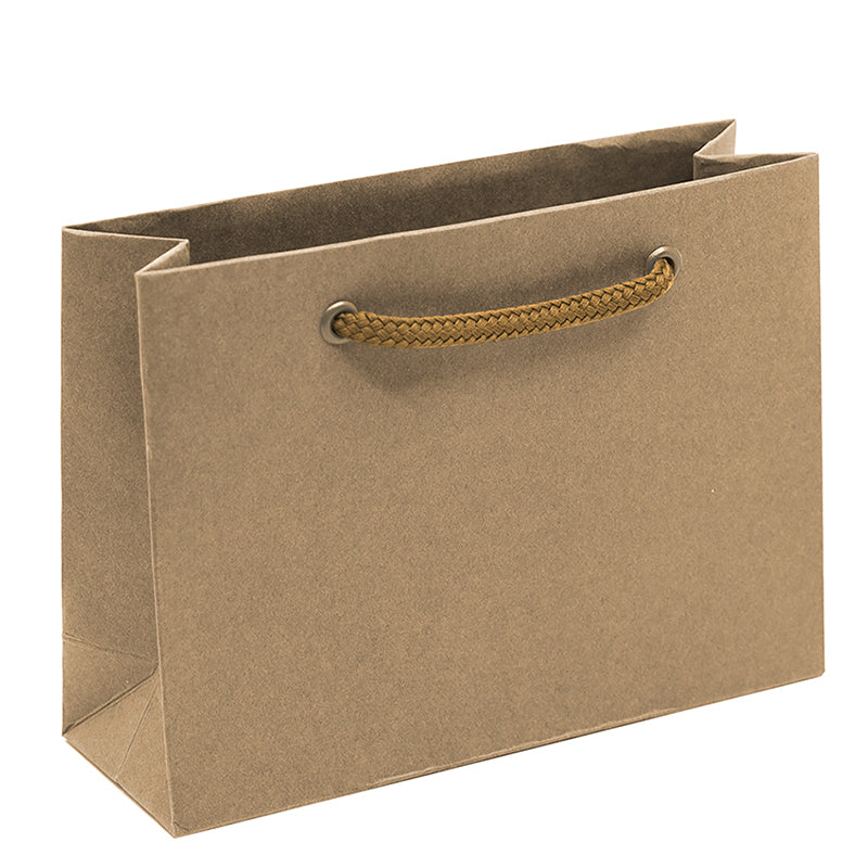 Un sac cadeau « Pure » taille S, au design sobre, fabriqué par Artoz Papier AG et doté de poignées tournantes, est présenté sur un fond blanc, mettant en valeur l'élégance intemporelle des sacs à poignées.
