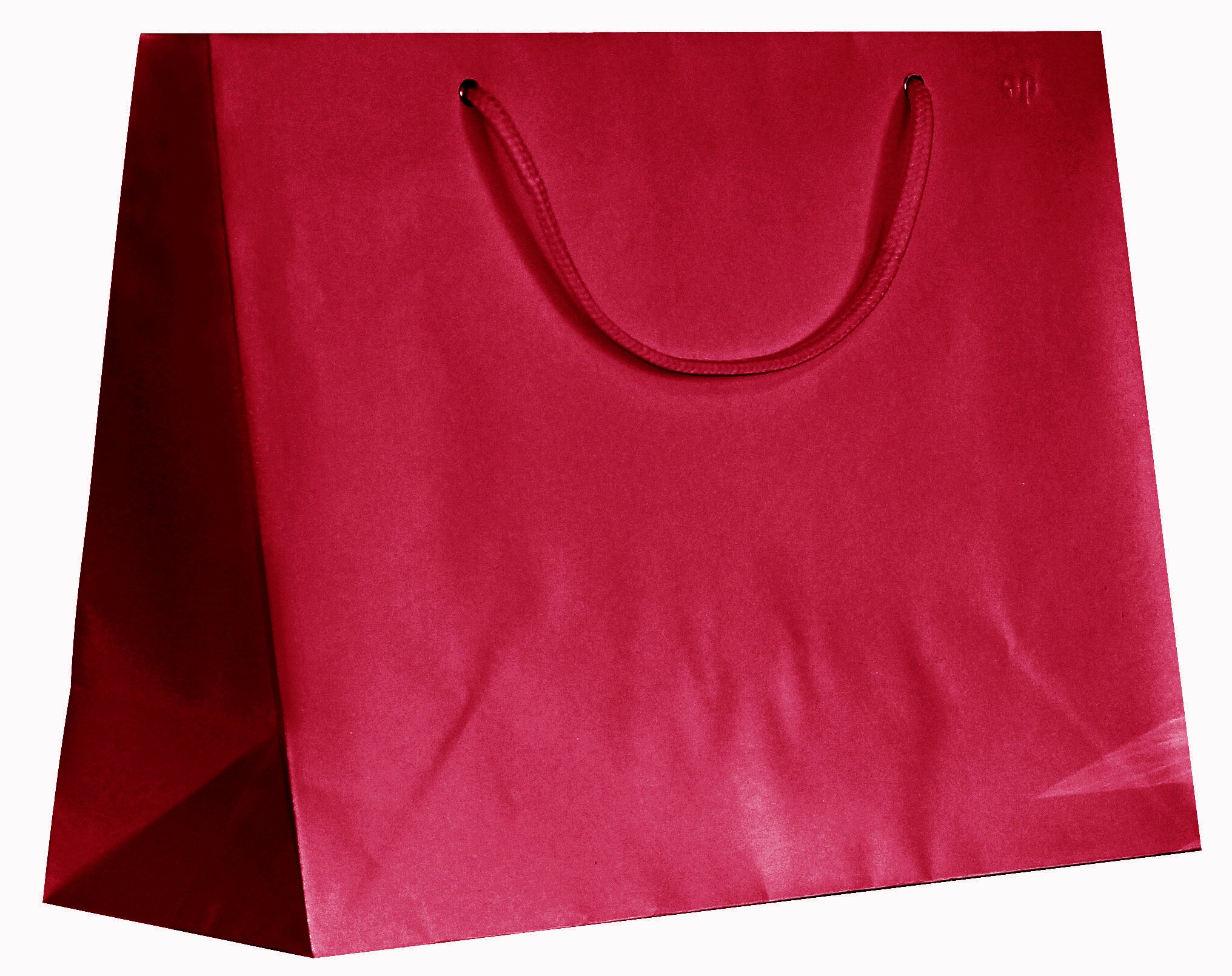 Un sac cadeau rouge « Geschenk Tragtasche Pure » taille L de la marque Artoz Papier AG, doté d'une poignée en corde rouge assortie, présenté sur fond blanc — idéal comme emballage cadeau élégant ou sac cadeau raffiné pour toutes les occasions spéciales.