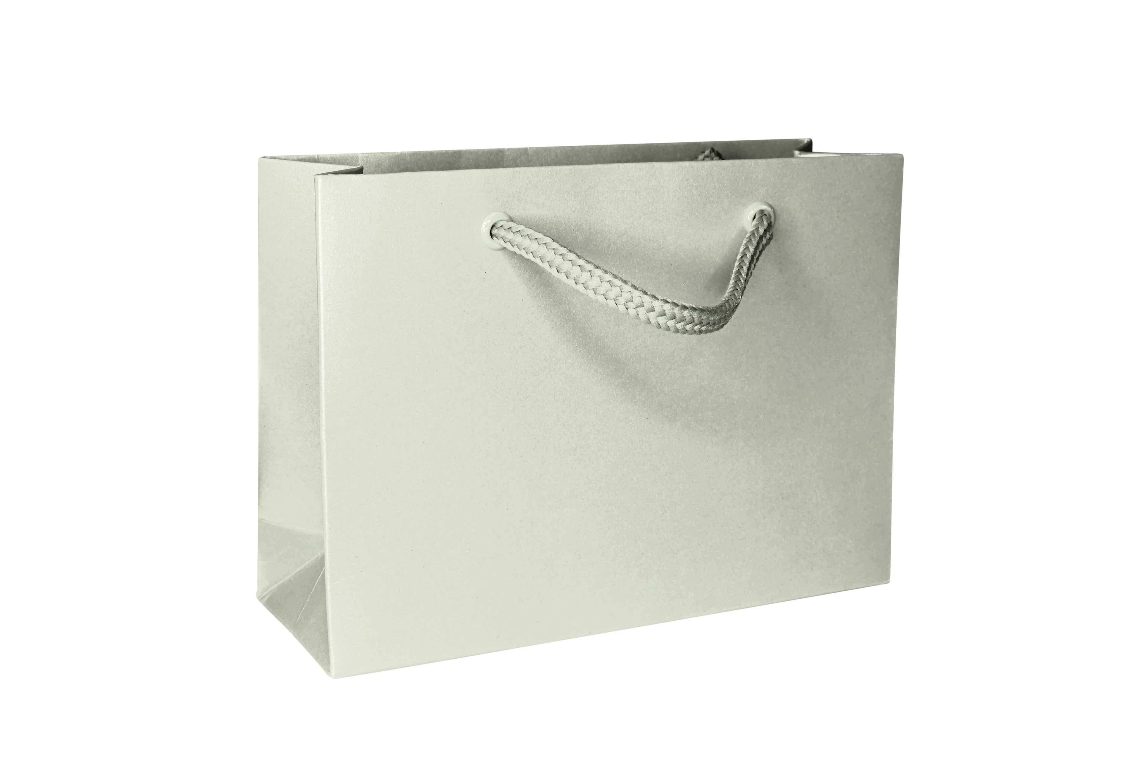 Un sac cadeau « Pure » taille S, de couleur blanche unie, de la marque Artoz Papier AG, doté d'une poignée en corde résistante, se dresse sur un fond blanc — idéal pour servir de sac cadeau.