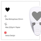 Le papier Artoz Papier AG Stanzer S Herz est un motif herzförmige de 30 mm d'épaisseur, fabriqué à partir de papier de 220 g/m². Parfait pour la réalisation de cartes et de tableaux. Design suisse. Texte en allemand.