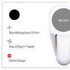 L'Artoz Papier AG Stanzer M Kreis est une perforatrice circulaire blanche pour Basteln, d'un diamètre de 45 mm, convenant aux icônes/textes jusqu'à 50 mm. Idéale pour le papier jusqu'à 220g/m², elle se caractérise par l'élégance du design suisse.