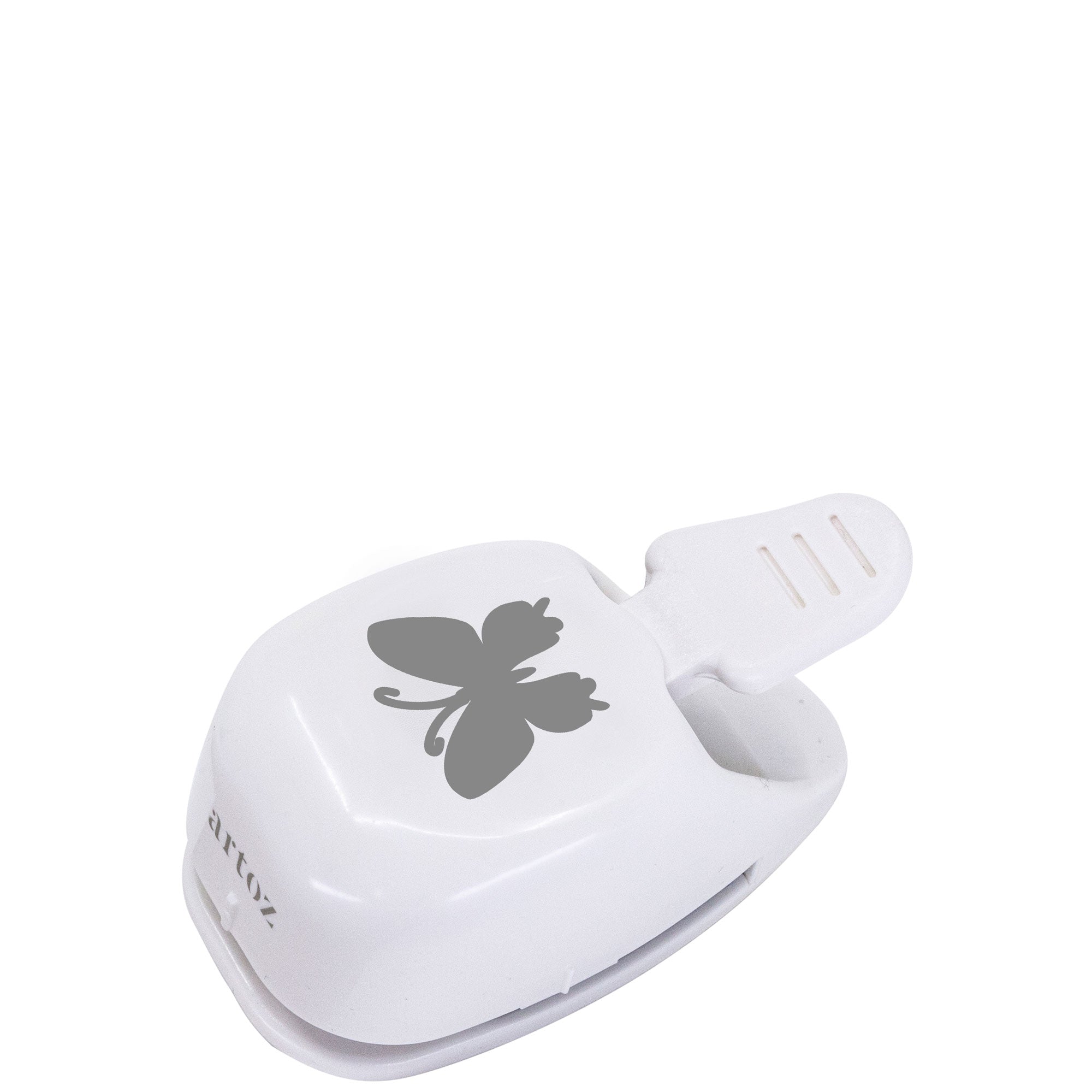 L'Artoz Papier AG Stanzer S Schmetterling est une perforatrice en papier blanc avec un motif de papillon - idéal pour les Karten gestalten et la découpe de formes de papillons pour rehausser vos projets créatifs.