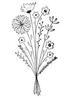 Le Stempel Blumenstrauss d'Artoz Papier AG représente un dessin au trait en noir et blanc d'un petit bouquet avec de longues tiges et des fleurs ressemblant à des marguerites, nouées par le bas - idéal pour les dessins Holzstempel ou Bastelarbeiten.
