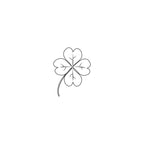 Un simple contour noir d'un trèfle à quatre feuilles avec une tige incurvée, centré sur le blanc - idéal comme Artoz Papier AG Stempel Kleeblatt ou Bastelzubehör unique pour vos projets créatifs.