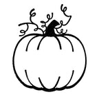 Dessin au trait en noir et blanc représentant une citrouille dotée d'une tige foncée et de vrilles sinueuses s'étendant depuis le sommet. La citrouille présente des nervures courbes bien dessinées et n'est pas représentée sur fond, ce qui fait du « tampon Citrouille » d'Artoz Papier AG un choix idéal pour vos projets de bricolage ou comme source d'inspiration pour vos propres créations de tampons en bois.