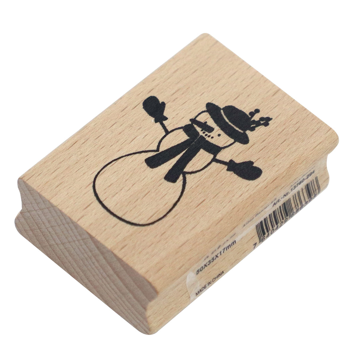 Der „Schneemann“-Stempel der Artoz Papier AG ist ein Holzstempel mit einer schwarzen Abbildung eines lächelnden Schneemanns mit Mütze, Schal und Handschuhen – ideal, um Ihrem Bastelbedarf eine fröhliche Note zu verleihen oder ihn mit Ihren Lieblingsmotiven aus der „Tannenbaum“-Stempelserie zu kombinieren.