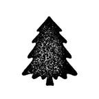 Eine schwarze, strukturierte Silhouette einer Kiefer mit einem groben, gesprenkelten Muster auf weißem Hintergrund – ideal als „Stempel Tannenbaum klein“ von Artoz Papier AG für Ihre DIY-Bastelprojekte. Dieses Design fängt den unverwechselbaren Charme und die natürliche Maserung ein, die für die Kreationen von „Holzstempel Buche“ charakteristisch sind.