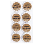 Der Artoz 3D Sticker "Happy Birthday" von Artoz Papier AG ist ein Set von neun runden Stickern mit einem goldenen Glitzerdesign und schwarzem "Happy Birthday"-Text, akzentuiert durch weiße Punkte, angeordnet in einem 3x3 Layout.