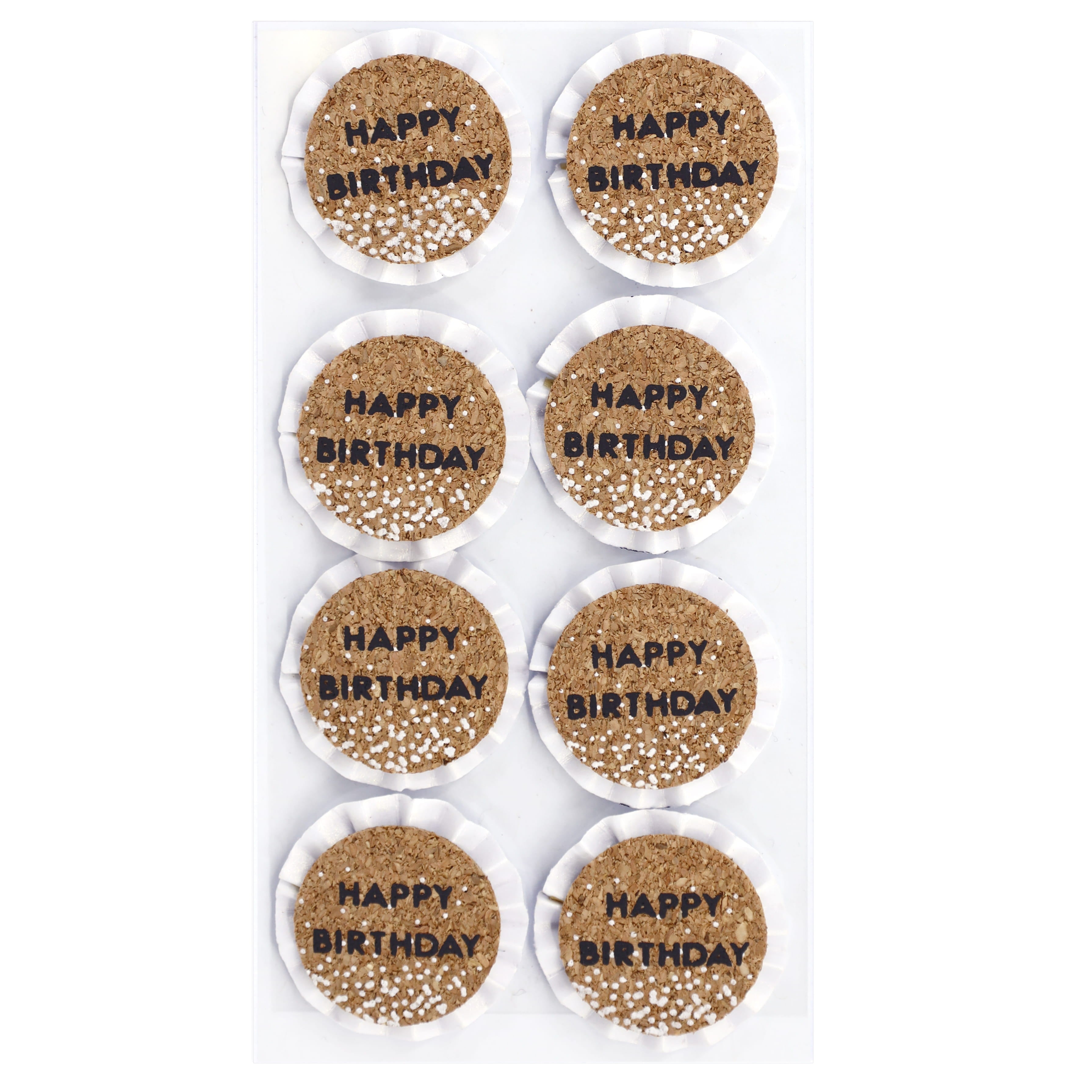 L'autocollant Artoz 3D Sticker "Happy Birthday" d'Artoz Papier AG est un ensemble de neuf autocollants ronds avec un motif pailleté doré et un texte noir "Happy Birthday", accentué par des points blancs, disposés dans une disposition 3x3.
