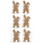 Six Artoz Papier AG 3D Stickers "Hase Basic" montrent des lapins de dos avec des queues blanches et des moustaches noires, disposés en deux colonnes et trois rangées. Un charmant dessin suisse d'Artoz.