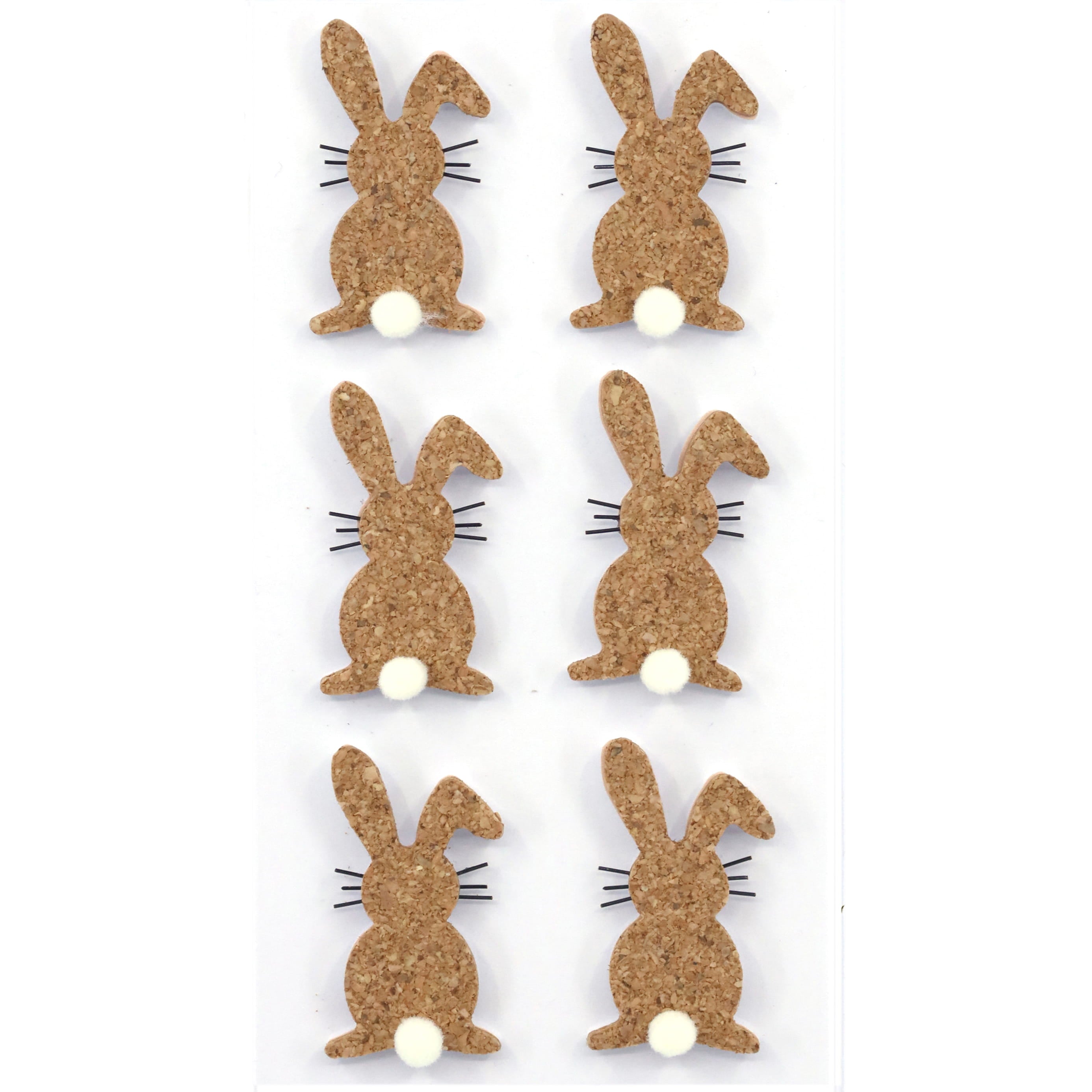Six Artoz Papier AG 3D Stickers "Hase Basic" montrent des lapins de dos avec des queues blanches et des moustaches noires, disposés en deux colonnes et trois rangées. Un charmant dessin suisse d'Artoz.