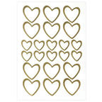 Die Artoz Sticker Herzen der Artoz Papier AG zeigen goldene Herzformen in verschiedenen Größen auf einem weißen Blatt - ideal, um Ihren Bastelarbeiten und Projekten einen 3D-Touch zu verleihen.