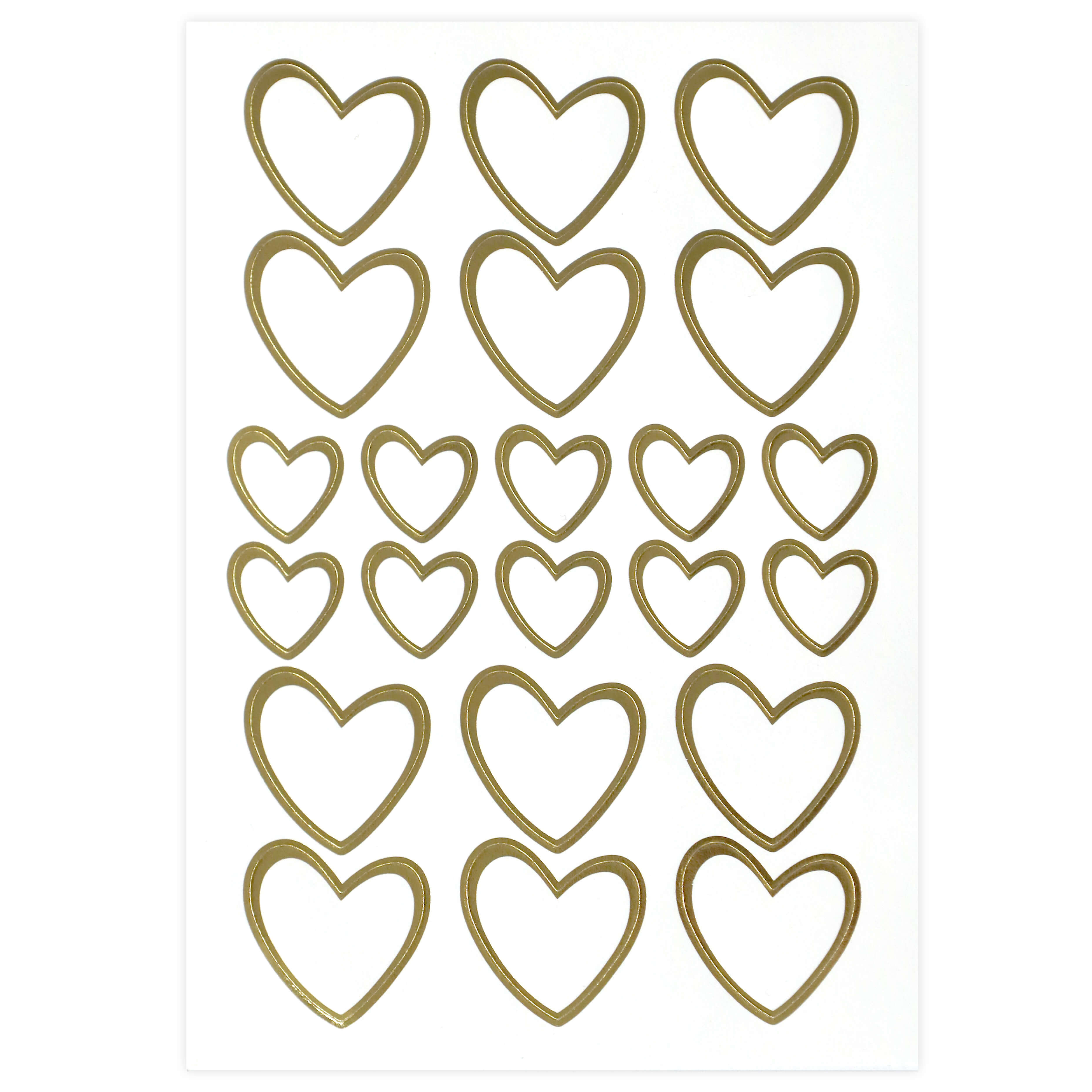 Die Artoz Sticker Herzen der Artoz Papier AG zeigen goldene Herzformen in verschiedenen Größen auf einem weißen Blatt - ideal, um Ihren Bastelarbeiten und Projekten einen 3D-Touch zu verleihen.