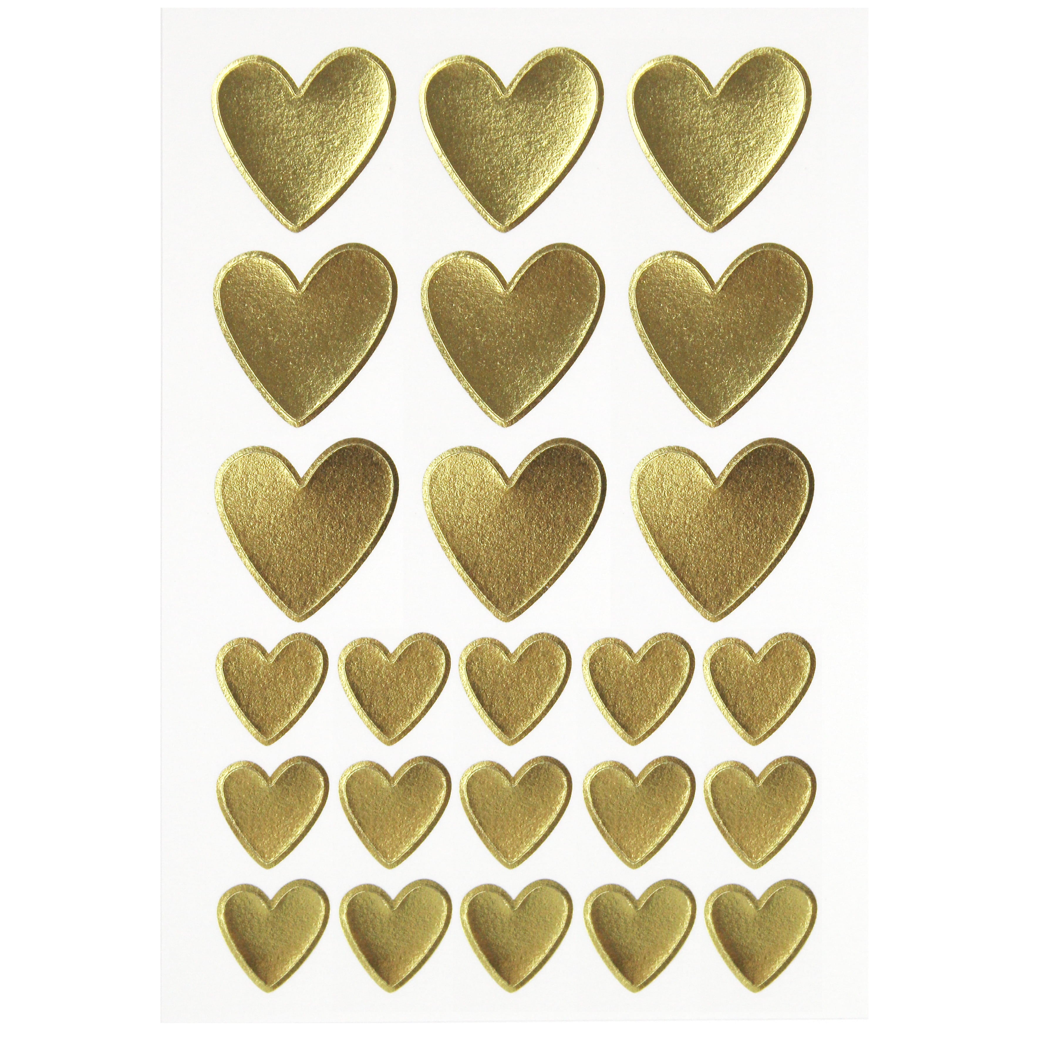 Une feuille d'Artoz Sticker Herz gold d'Artoz Papier AG présente des formes de cœur en quatre rangées graduées, de parfaits Bastelzubehör, sur un fond blanc impeccable.