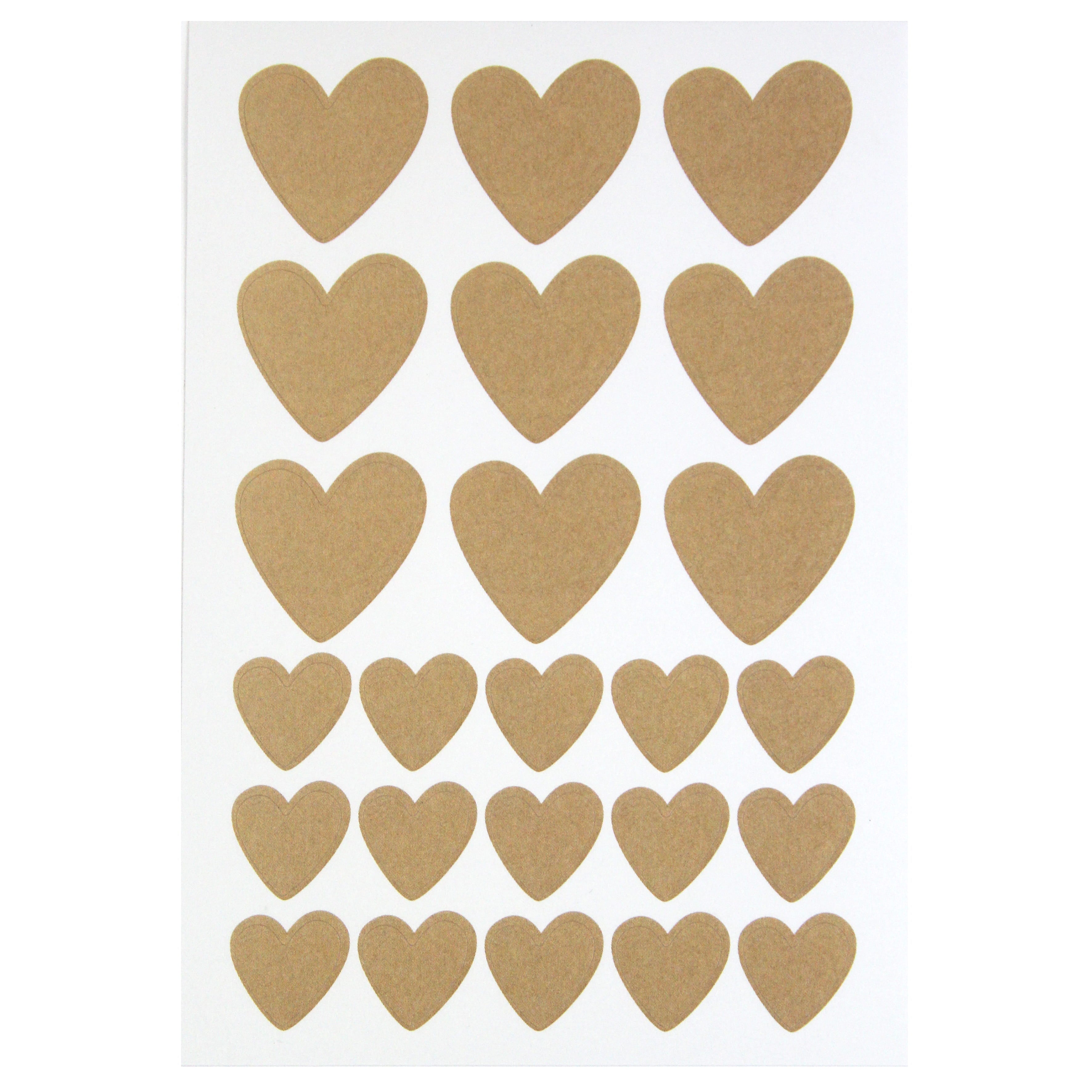 Une feuille d'Artoz Sticker Herzen kraft d'Artoz Papier AG présente des autocollants de cœurs bruns en rangées, avec des cœurs plus grands en haut et plus petits en bas - Bastelzubehör idéal pour les projets créatifs de Deko DIY.